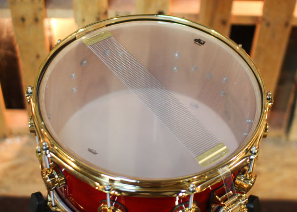 DW 6.5x14 Collector's Pure Oak HVLT Candy Apple Red to Black Burst Snare Drum - SO#1424767