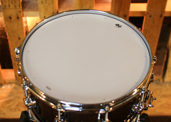 DW 6.5x14 Collector's Walnut Candy Black Fade over Smoked Figured Eucalyptus Snare Drum - SO#1424834