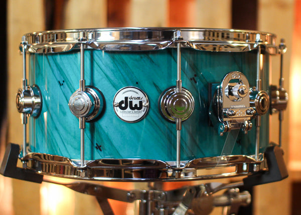 DW 6.5x14 Collector's Pure Walnut Regal Blue over Twisted Mineral Maple Snare Drum - SO#1455260