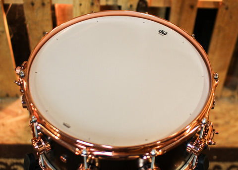 DW 6.5x14 Collector's Satin Black over Brass Snare Drum w/ Copper Hardware - DRVD6514SVPBK