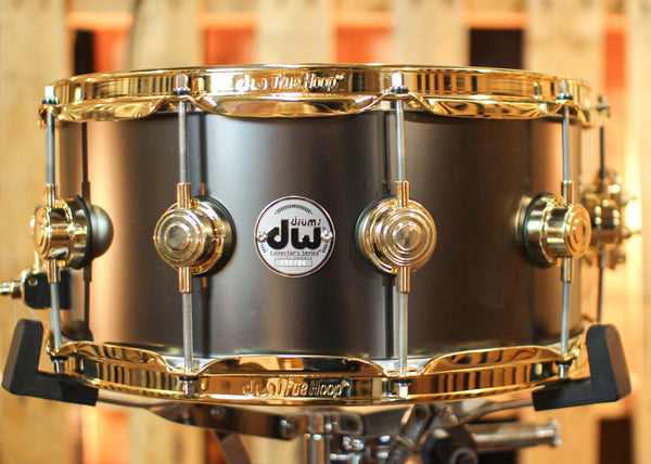 DW 6.5x14 Collector's Satin Black over Brass Snare Drum w/ Gold Hardware - DRVD6514SVGBK