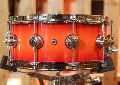 DW 6x14 Collector's Pure Cherry HVLT Orange to Red Burst Snare Drum - SO#1440415
