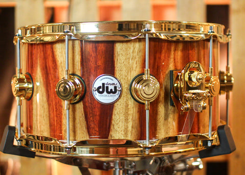 DW 7x14 Collector's Maple Mahogany Natural Lacquer over Candy Stripe Padauk Snare Drum - SO#1410001