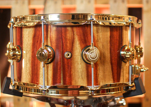 DW 7x14 Collector's Maple Mahogany Natural Lacquer over Candy Stripe Padauk Snare Drum - SO#1410001