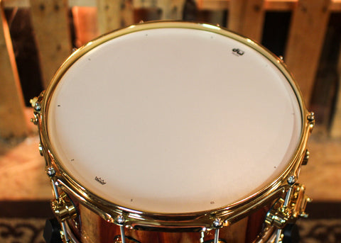 DW 7x14 Collector's Maple Mahogany Natural Lacquer over Candy Stripe Padauk Snare Drum - SO#1410001