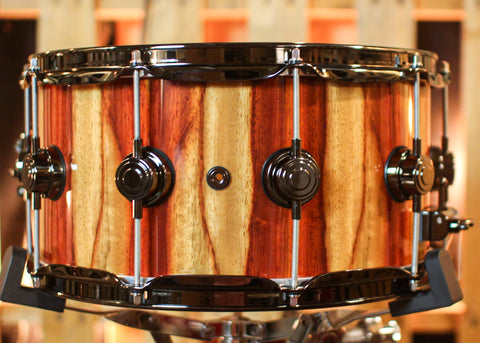 DW 7x14 Collector's Maple VLT Natural Lacquer over Candy Stripe Padauk Snare Drum - SO#1410012