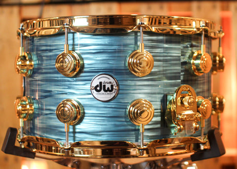 DW 8x14 Collector's Maple Mahogany Turquoise Oyster Snare Drum - SO#1417215