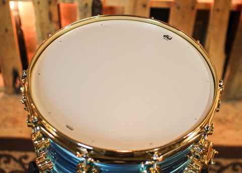 DW 8x14 Collector's Maple Mahogany Turquoise Oyster Snare Drum - SO#1417215