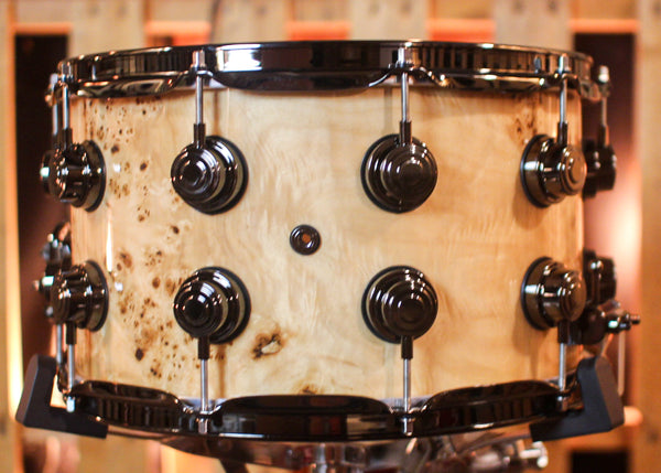 DW 8x14 Collector's Maple VLT Natural Lacquer over Mapa Burl Snare Drum - SO#1409995