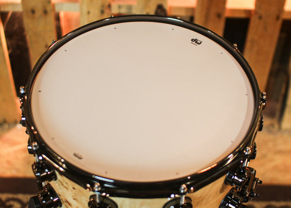 DW 8x14 Collector's Maple VLT Natural Lacquer over Mapa Burl Snare Drum - SO#1409995