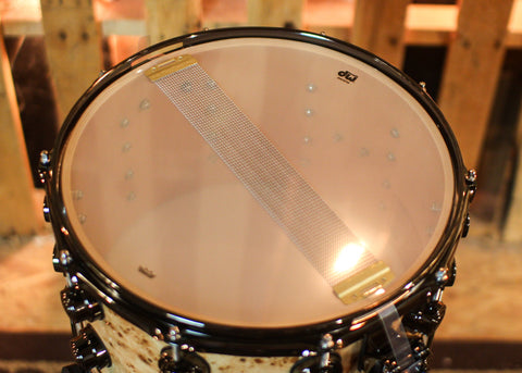 DW 8x14 Collector's Maple VLT Natural Lacquer over Mapa Burl Snare Drum - SO#1409995