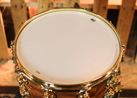 DW 8x14 Collector's Maple VLT Natural Lacquer over Redwood Curl Snare Drum - SO#1410006