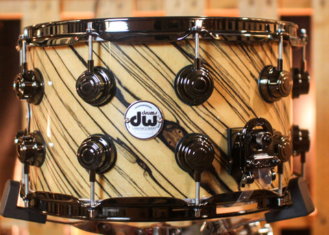 DW 8x14 Collector's Maple VLT Natural Lacquer over Twisted Ivory Ebony Snare Drum - SO#1409999