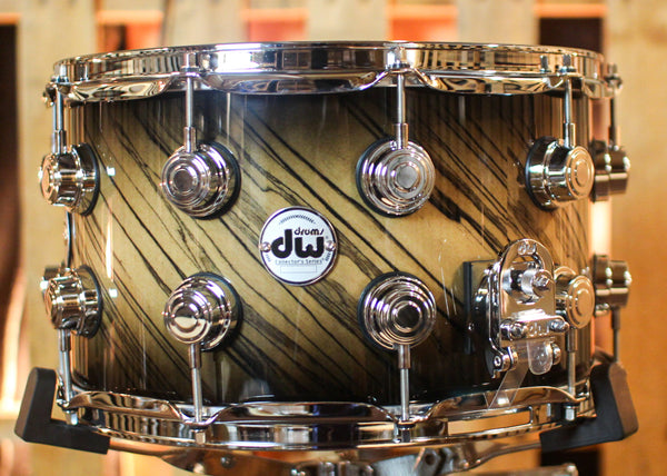 DW 8x14 Collector's Maple VLT Quick Candy Black Burst over Twisted Ivory Ebony Snare Drum - SO#1388755