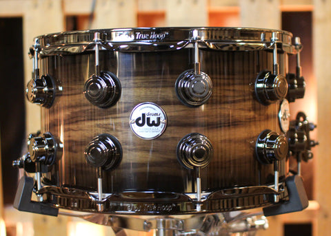 DW 8x14 Collector's Pure Walnut HVLT Natural to Candy Black Burst over Quilted Walnut Snare Drum - SO#1424836
