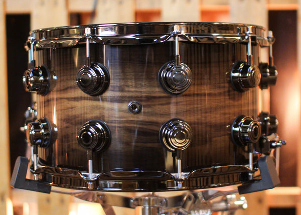 DW 8x14 Collector's Pure Walnut HVLT Natural to Candy Black Burst over Quilted Walnut Snare Drum - SO#1424836