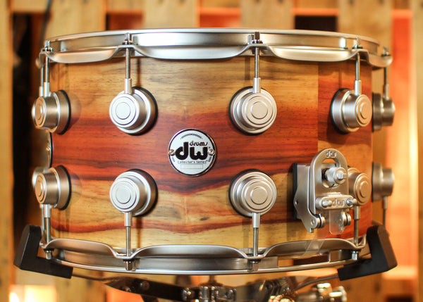 DW 8x14 Collector's SonicPly Natural Hard Satin over Horizontal Padauk Snare Drum - SO#1429995