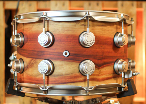 DW 8x14 Collector's SonicPly Natural Hard Satin over Horizontal Padauk Snare Drum - SO#1429995