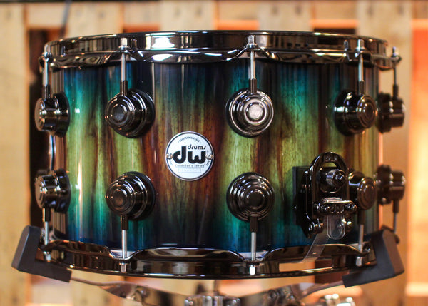DW 8x14 Collector's SonicPly Natural to Regal Blue Burst over Candy Stripe Padauk Snare Drum - SO#1441739