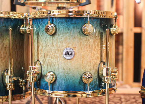 DW Collector's Cherry Spruce Carl Allen Burst over Quilted Moabi Drum Set - 22,10,12,14,16,14sn - SO#1302117