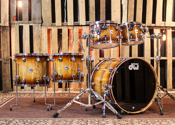 DW Collector's Maple 333 Burnt Toast Burst over Vertical Olive Ash Drum Set - 22,10,12,14,16 - SO#1362406