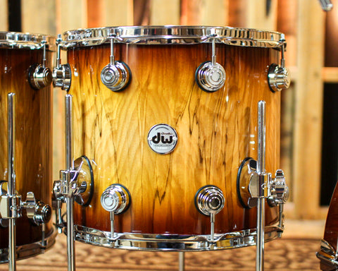 DW Collector's Maple 333 Burnt Toast Burst over Vertical Olive Ash Drum Set - 22,10,12,14,16 - SO#1362406