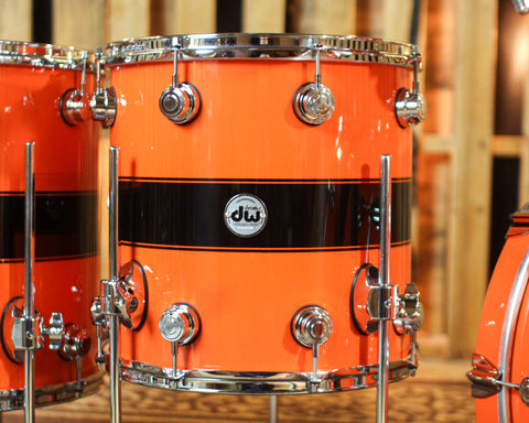 DW Collector's Maple Mahogany Hugger Orange w/ Black Rally Stripe Drum Set - 22,8,10,12,14,16 - SO#1416894