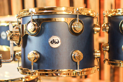 DW Collector's Maple Mahogany Regal Blue Satin Oil Drum Set - 22,10,12,14,16,14sn - SO#1304638