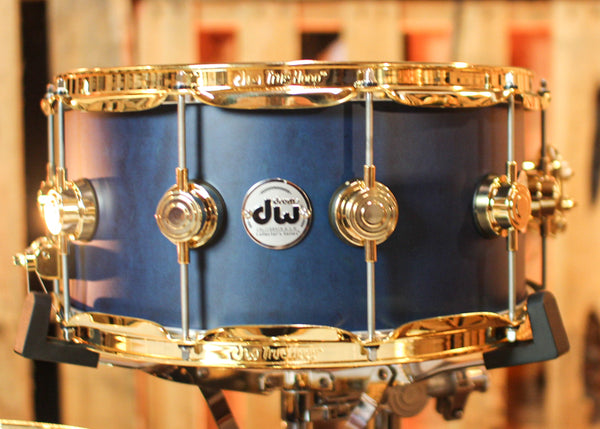 DW Collector's Maple Mahogany Regal Blue Satin Oil Drum Set - 22,10,12,14,16,14sn - SO#1304638