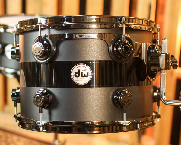 DW Collector's Maple SSC Matte Black Pearl w/ Gloss Black Rally Stripe Drum Set - 22,13,16,14sn - SO#1435202