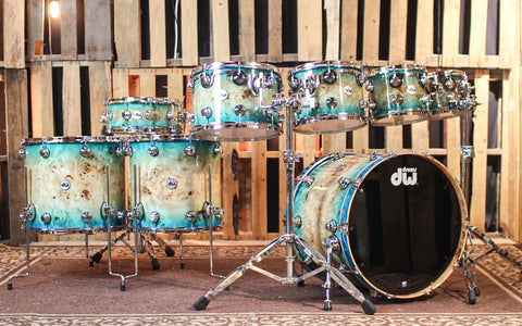 DW Collector's Maple SSC Regal Blue Burst over Mapa Burl Drum Set - 22,8,10,12,14,16,18,14sn - SO#1356782