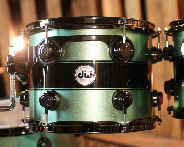 DW Collector's Maple SSC Mint Green Metallic w/ Black Rally Stripe Drum Set - 22,10,12,16,14sn - SO#1414933