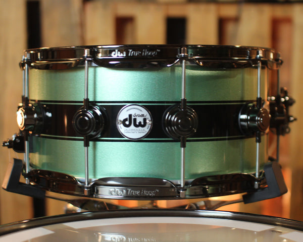 DW Collector's Maple SSC Mint Green Metallic w/ Black Rally Stripe Drum Set - 22,10,12,16,14sn - SO#1414933