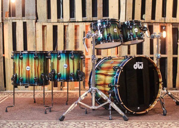 DW Collector's SonicPly Regal Blue Burst over Candy Stripe Padauk Drum Set - 22,10,12,14,16 - SO#1441739