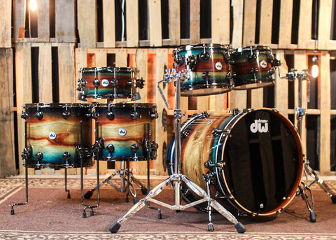 DW Collector's SonicPly Royal Blue Burst over Horizontal Padauk Drum Set - 22,10,12,14,16,14sn - SO#1391943