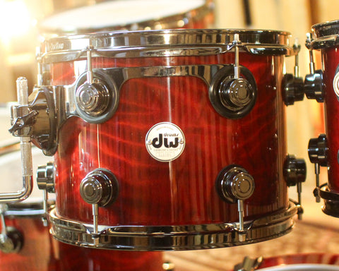 Used DW Collector's Maple Candy Apple Red over Redwood Stump Drum Set - 22,10,12,14,16,14sn