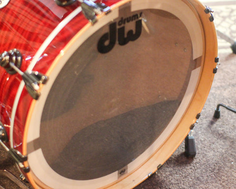 Used DW Collector's Maple Candy Apple Red over Redwood Stump Drum Set - 22,10,12,14,16,14sn