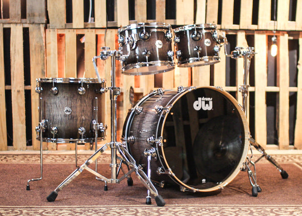 DW Collector's 333 Candy Black Burst Knockdown over Curly Maple Drum Set - 22,10,12,16 - SO#1313021