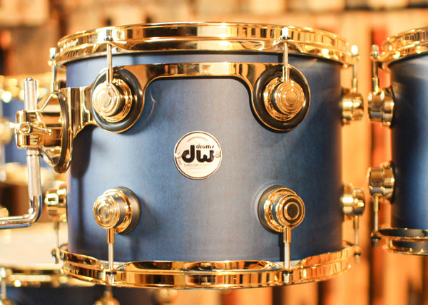 DW Collector's Maple/Mahogany Regal Blue Satin Oil Drum Set - 22,10,12,14,16,14sn - SO#1310429