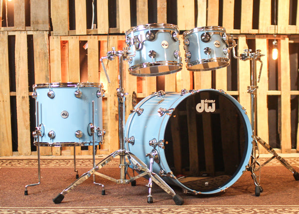 DW Collector's Maple Mahogany Solid Sky Blue Drum Set - 22,10,12,16 - SO#1288922