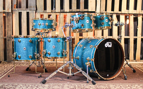 DW Collector's Maple Mahogany Teal Glass Drum Set - 22,10,12,14,16,14sn - SO#1304636