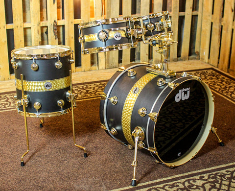 DW Collector's Gold Leaf Rally Stripe Over Ebony Kit - 20,10,12,14 - SO#1153902